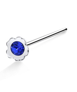 Flower with Stone Silver Straight Nose Stud NSKA-22 